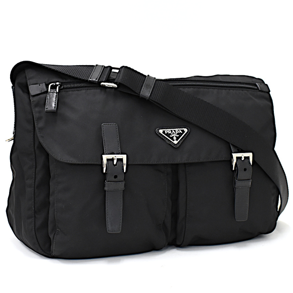 Prada plate nylon triangle triangular bag black shoulder - Picture 2 of 9